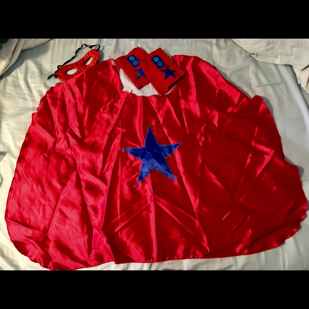 Silky red cape with wrist cuffs